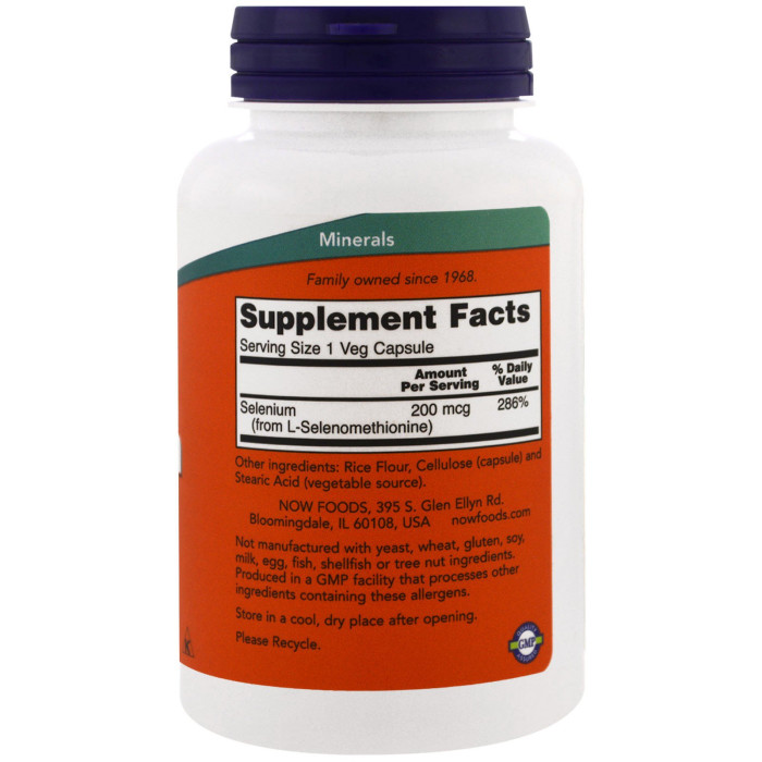 Селен, Now Foods, Selenium, 200 мкг, 90 капсул