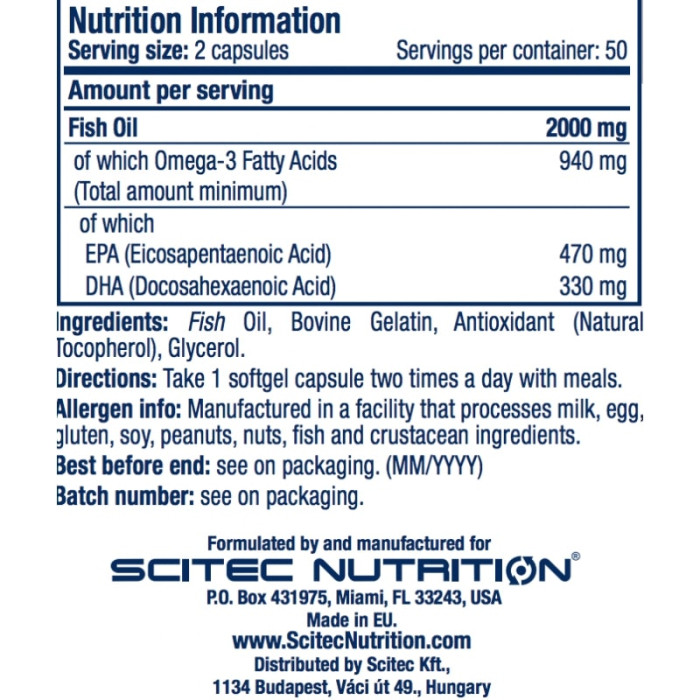 Омега-3, Scitec, Omega-3, 2000мг, 100 капсул