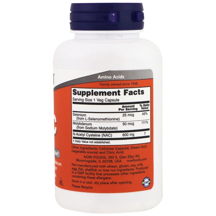 Ацетилцистеїн, Now Foods, NAC (N-acetyl-cysteine), 600 мг, 100 капсул