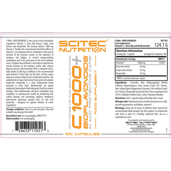 Вітамін С 1000 мг Scitec Nutrition 100 капсул