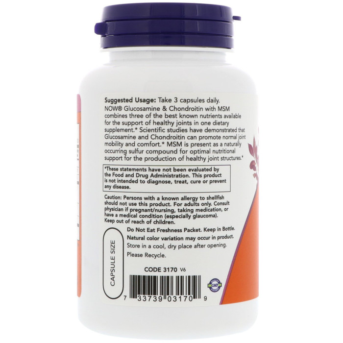 Глюкозамін з хондроітином та мсм, Now Foods, Glucosamine & Chondroitin with MSM, 90 капсул