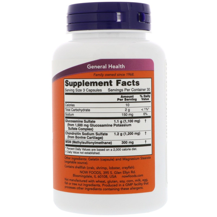 Глюкозамін з хондроітином та мсм, Now Foods, Glucosamine & Chondroitin with MSM, 90 капсул