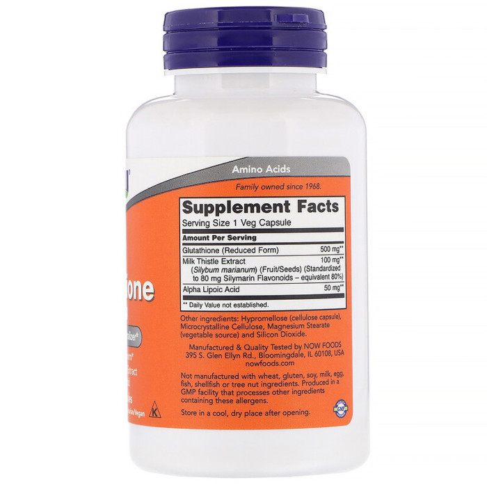 Глутатіон, Glutathione, Now Foods, 500 мг, 60 вегетаріанських капсул
