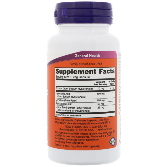 NOW Foods, гіалуронова кислота, 50 мг, 60 вегетаріанських капсул