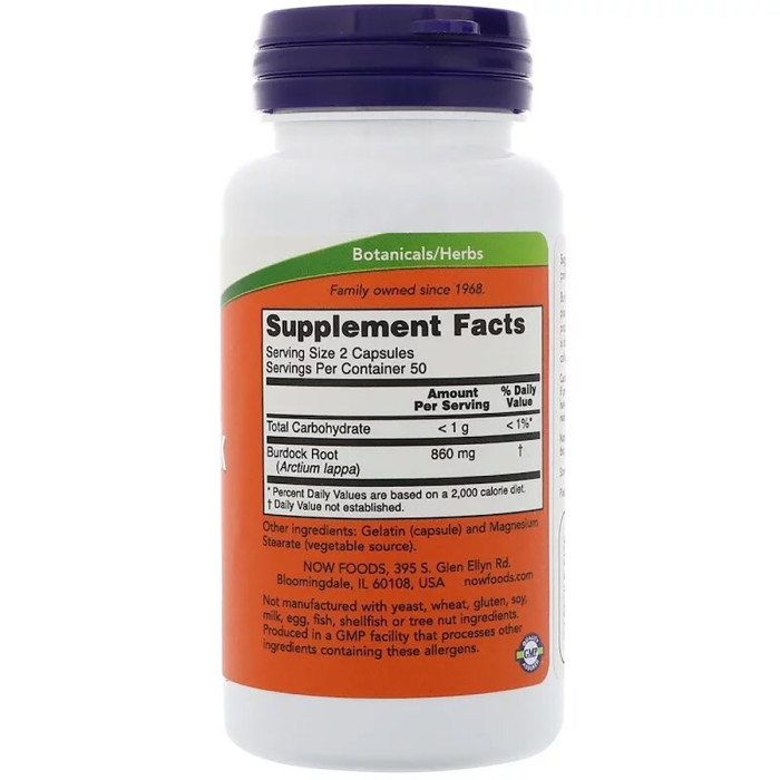 Корінь лопуха 430мг, Now Foods, Burdock Root, 100 капсул
