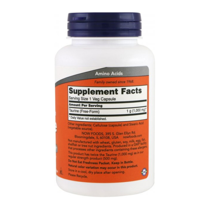 Таурин, Now Foods, Taurine, 100 капсул, 1000 мг