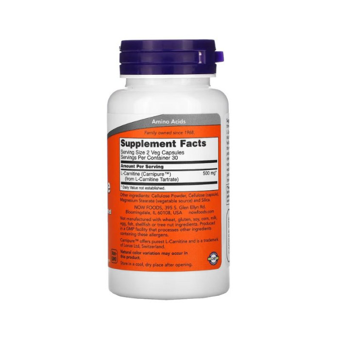 Л карнітин, L-Carnitine, Now Foods, 250 мг, 60 капсул