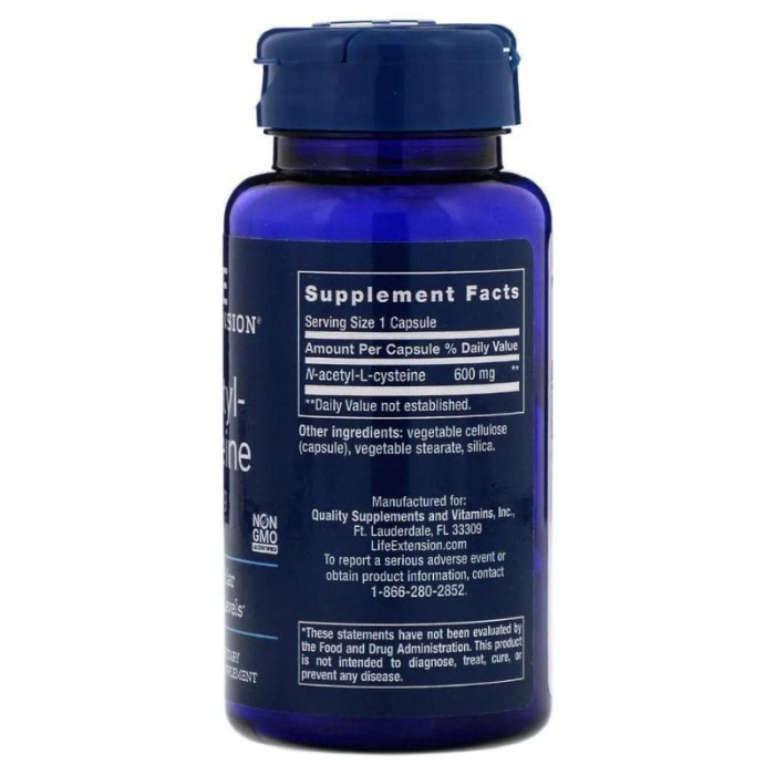 Ацетилцистеїн, N-Acetyl-L-Cysteine, Life Extension, 600 мг, 60 капсул