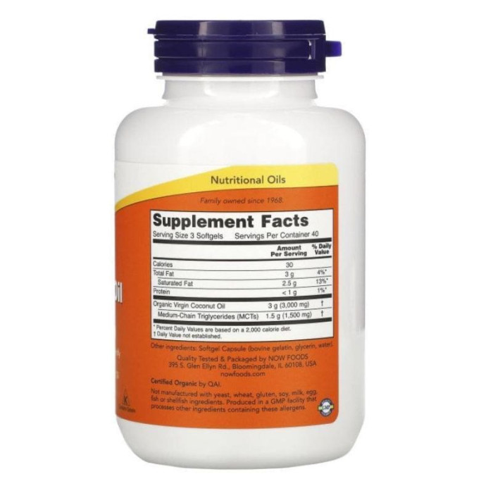 Virgin Coconut Oil 1,000 мг Now 120 softgels