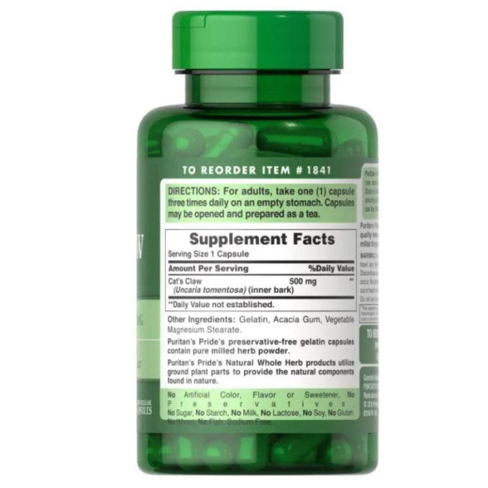 Котячий кіготь (трава), Puritan`s Cat's Claw 500 mg - 100 капс