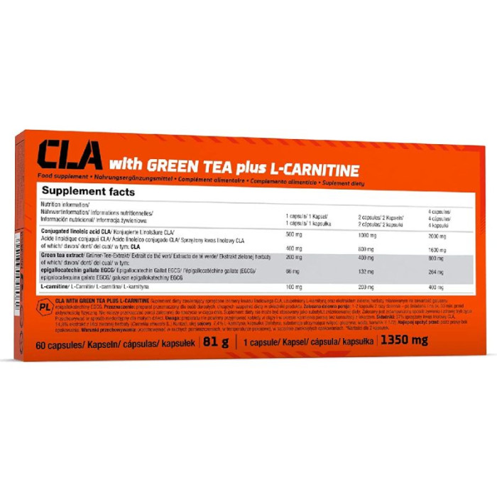 Жироспалювач CLA with Green Tea Plus L-carnitine Sport Edition, Olimp, 60 капсул