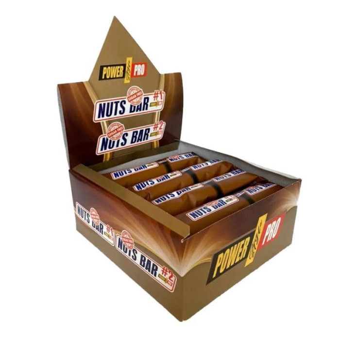 Батончики Power Pro Nuts Bar з арахісом та карамеллю БЕЗ ЦУКРУ 70 g (2х35g)