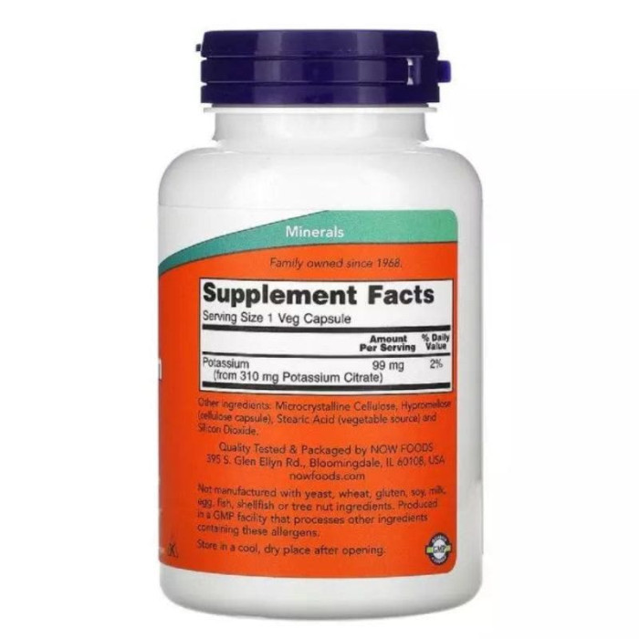 Калій Цитрат 99 мг, Now Foods, 180 вегетаріанських капсул