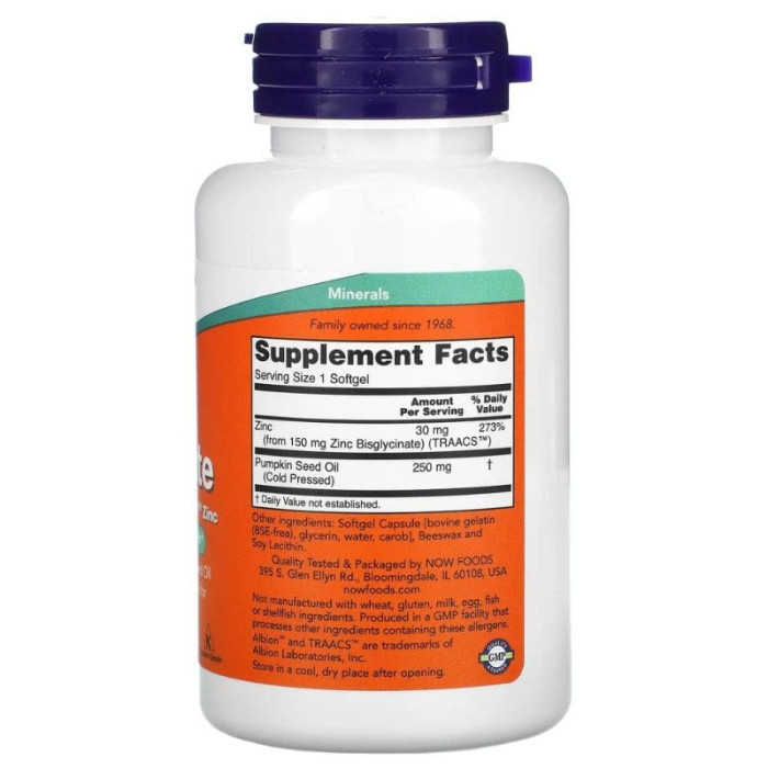 Гліцинат цинку, Zinc Glycinate, Now Foods, 120 капсул