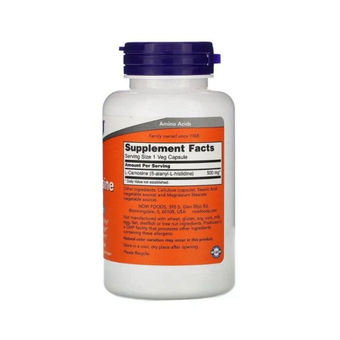 L-Карнозін, L-Carnosine, Now Foods, 500 мг, 100 вегетаріанських капсул