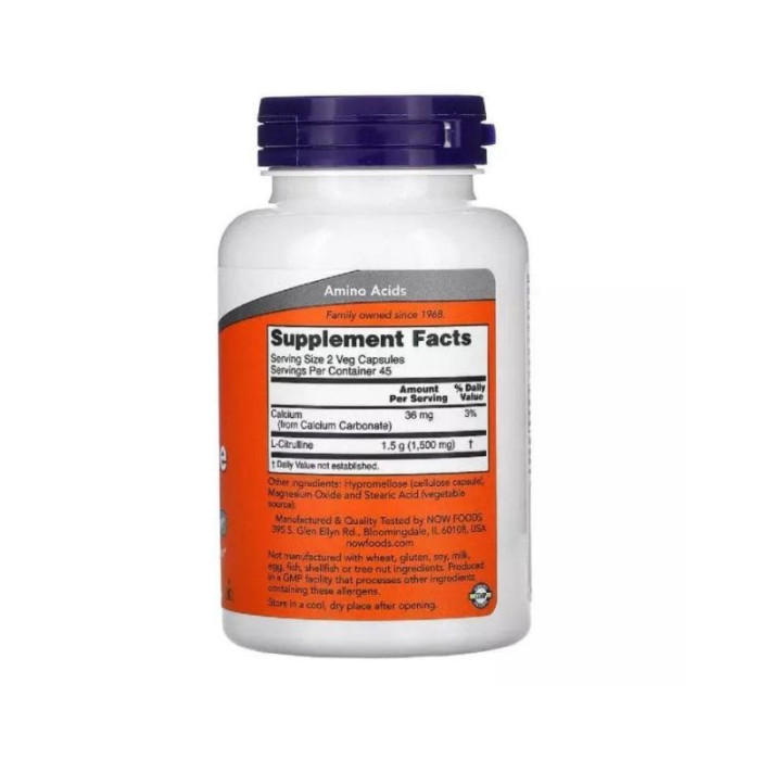 L-Цитрулін 750мг, Now Foods, L-Citrulline, 90 вегетаріанських капсул