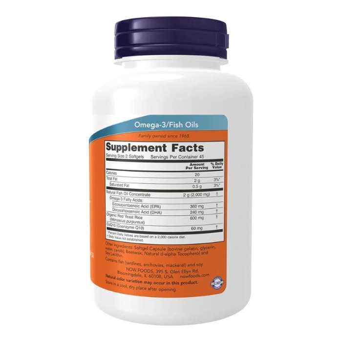 Червоний рис і Омега з CoQ10 NOW Foods, Red Omega, Red Yeast Rice with CoQ10, 90 капсул