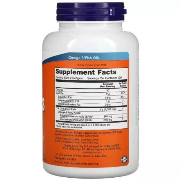 Омега-3 1000мг, Now Foods, 200 желатиновых капсул