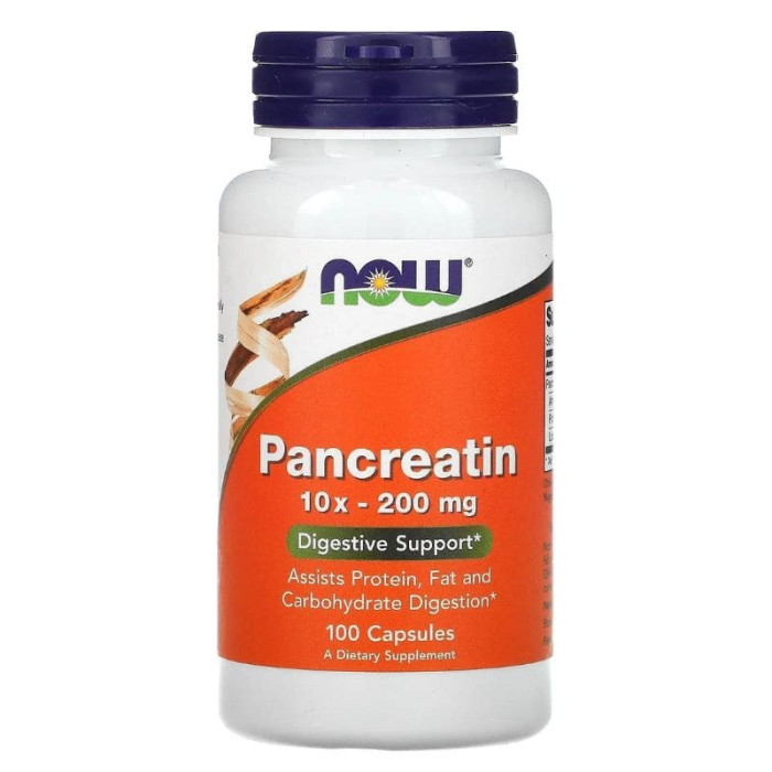 Панкреатин, Now Foods, Pancreatin 10x - 200 mg, 100 капсул