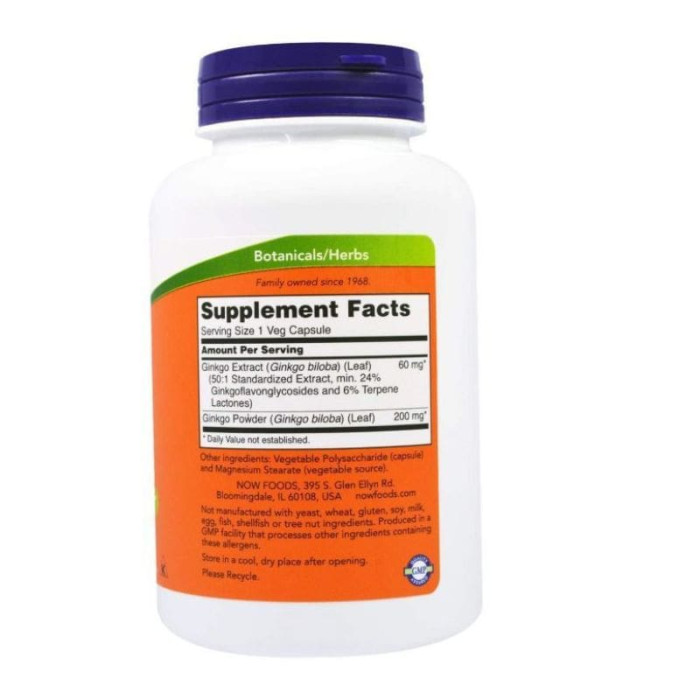 Гінкго Білоба, Ginkgo Biloba, Now Foods, 60 мг, 120 кап.